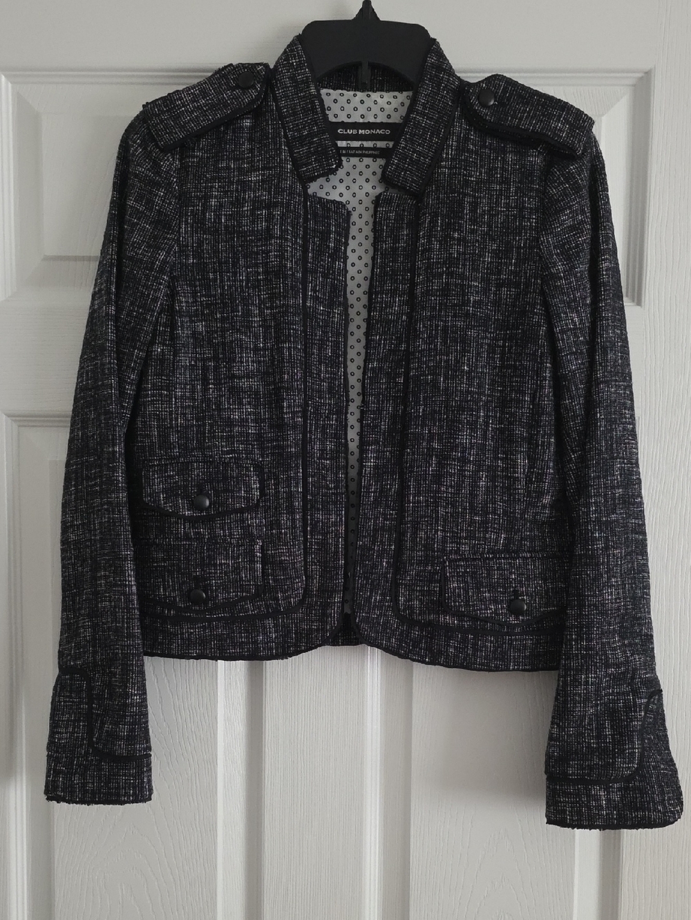 Club Monaco Black and White Tweed Blazer Jacket